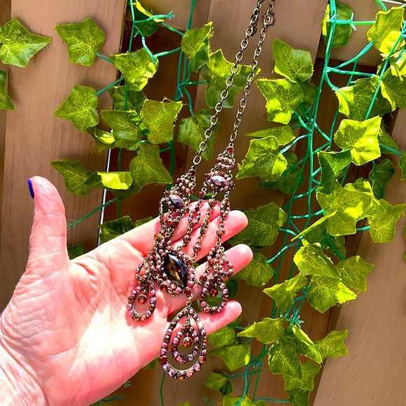 20”  Vintage boho chic necklace with iridescent pinks and amber colorings - Picture 2 of 4